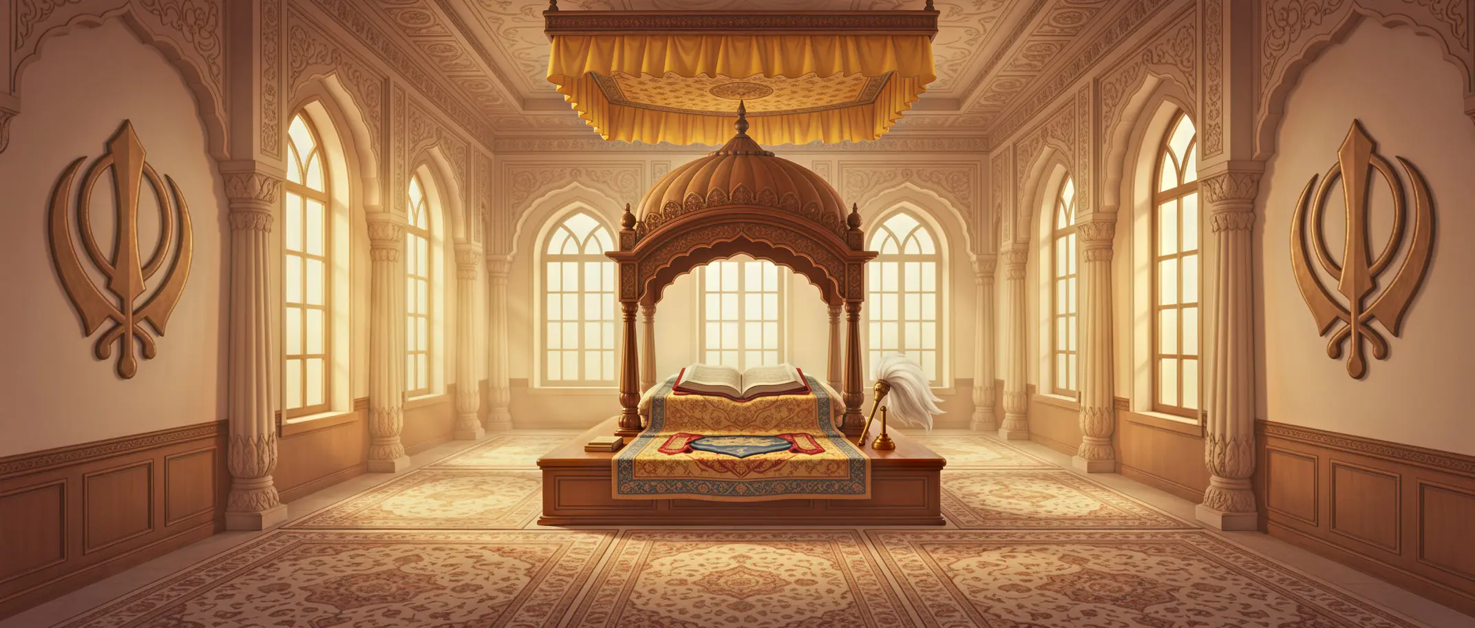 Guru Granth Sahib en el centro del Gurdwara